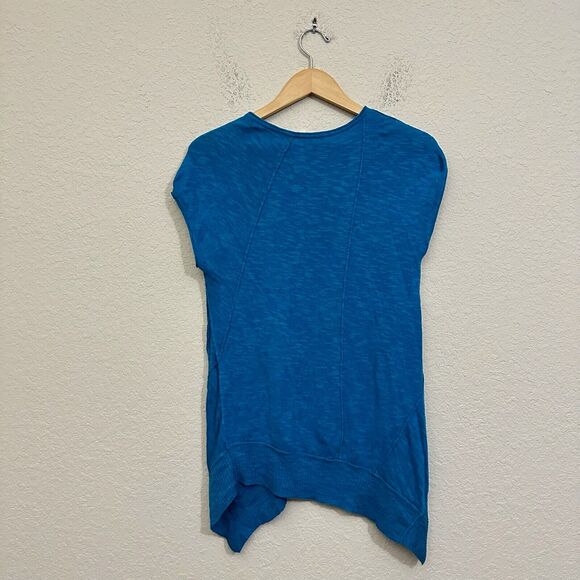 EILEEN FISHER Knit Top Turquoise Sleeveless Linen-Blend Asymmetrical - Picture 2 of 8